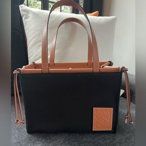 LOEWE Cushion tote in black with leather trim. NWT